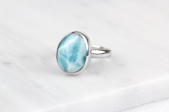 Mens Larimar Ring, Blue Larimar Ring, Larimar Jewelry, Silver Larimar Ring, Blue Gemstone Ring, Mens Blue Stone Ring, Natural Larimar Ring