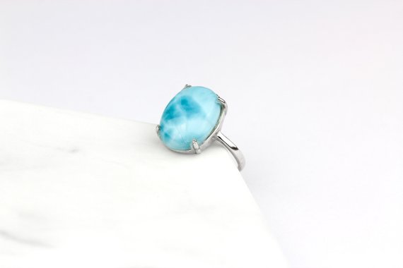 Larimar Ring, Real Larimar, Larimar Boho Ring, Blue Boho Ring, Blue Stone Ring, Sterling Silver Ring, Larimar Jewelry, Blue Gemstone Ring