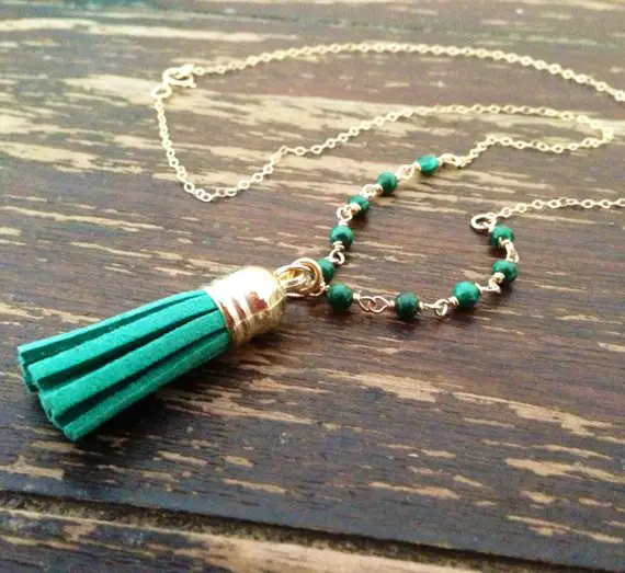Malachite Necklace - Green Tassel Pendant Jewellery -  Gold Jewelry -black And Green Gemstone - Chain