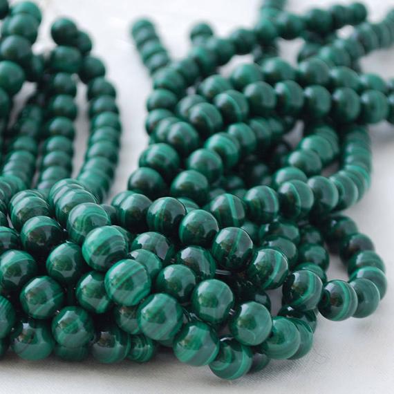 Malachite Round Beads - 4mm, 6mm, 8mm, 10mm Sizes - 15" Strand - Natural Semi-precious Gemstone