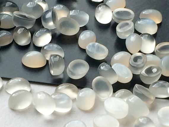4x6mm Grey Moonstone Oval Plain Flat Back Cabochon, Loose Oval Plain Calibrated Moonstone For Jewelry (5pcs To 25pcs Options)