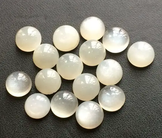 8mm White Moonstone Cabochon, Round Plain Calibrated Moonstone, Loose Moonstone Cabochons For Jewelry (5pcs To 20pcs Options) - Vica389