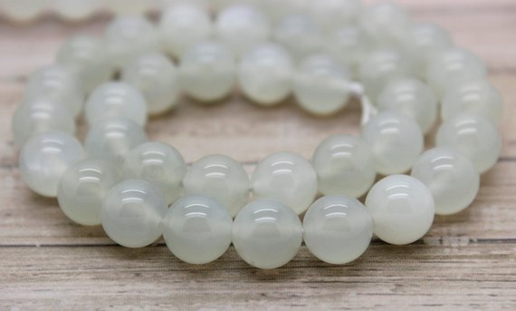 Natural Moonstone Beads, Gray Green Moonstone Smooth Polished Round Loose Gemstone Beads (4mm 6mm 8mm 10mm 12mm) - Pg33