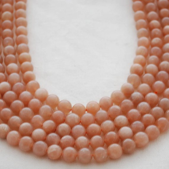 Natural Peach Moonstone (orange) Semi-precious Gemstone Round Beads - 4mm, 6mm, 8mm, 10mm Sizes - 15" Strand