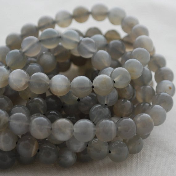 Grey Moonstone Round Beads - 4mm, 6mm, 8mm, 10mm Sizes - 15" Strand - Natural Semi-precious Gemstone