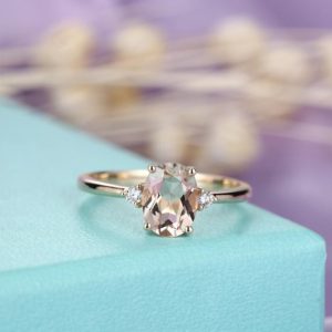 Morganite engagement ring rose gold vintage Oval cut Cluster antique Diamond Moissanite wedding Stacking Promise Anniversary ring | Natural genuine Array rings, simple unique alternative gemstone engagement rings. #rings #jewelry #bridal #wedding #jewelryaccessories #engagementrings #weddingideas #affiliate #ad