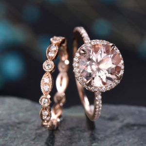 Shop Handmade Gemstone Engagement Rings! ONLY THE Morganite engagement ring rose gold handmade solid 14k rose gold real diamond ring 8mm round Cut gemstone promise halo bridal Ring | Natural genuine Gemstone rings, simple unique alternative gemstone engagement rings. #rings #jewelry #bridal #wedding #jewelryaccessories #engagementrings #weddingideas #affiliate #ad