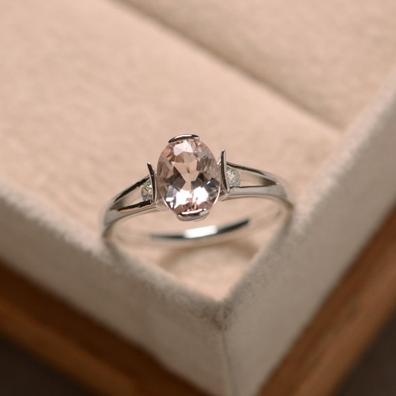 Morganite Ring, Oval Morganite, Sterling Silver, Promise Ring, Engagement Ring