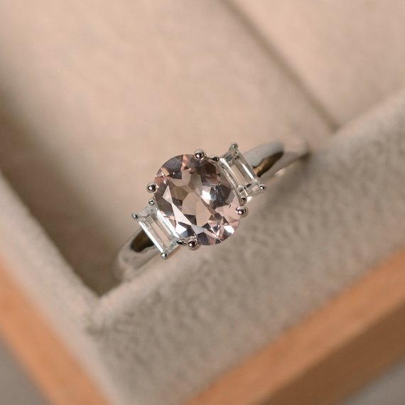 Pink Morganite Ring, Sterling Sivler, Natural Morganite, Engagement Ring