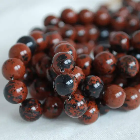 High Quality Grade A Natural Mahogany Obsidian Semi-precious Gemstone Round Beads - 4mm, 6mm, 8mm, 10mm Sizes - 15" Strand