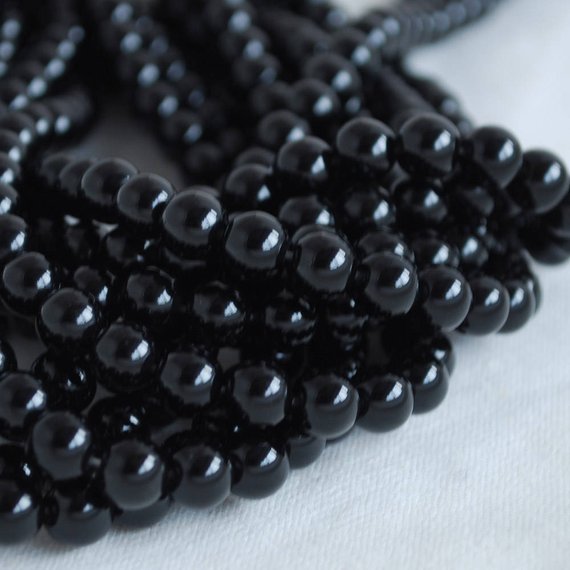 Black Obsidian Round Beads - 4mm, 6mm, 8mm, 10mm Sizes - 15" Strand - Natural Semi-precious Gemstone