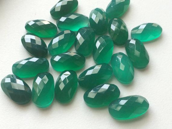 10x18mm Green Onyx Oval Rose Cut Flat Back Cabochons, Faceted Green Onyx Cabochon, Calibrated  Green Onyx For Jewelry (5pcs To 10pcs Option)