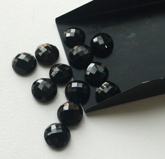 8mm Black Onyx Cabochon, Black Onyx Gems, Onyx Rosecut Gemstones, Black Onyx Flat Cabochons For Jewelry (5pcs To 50pcs Options) - Bgp238