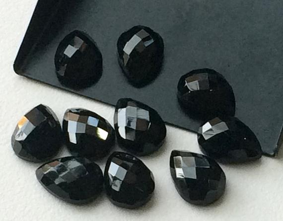 8x12mm Black Onyx Rose Cut Pear Cabochon, Black Onyx Flat Back Gems, Black Onyx Pear Gemstones For Jewelry (5pcs To 20pcs Options)