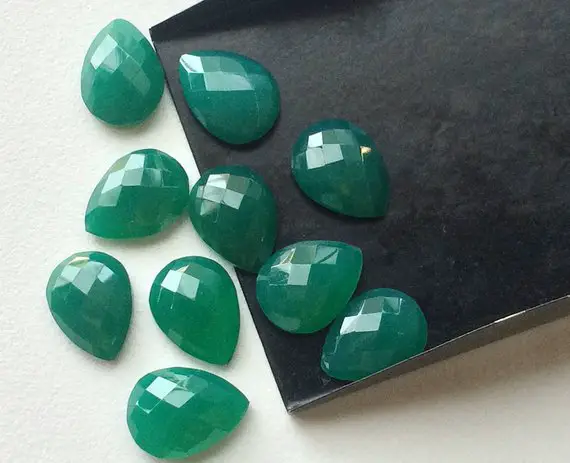10x14mm Green Onyx Rose Cut Pear Cabochons, Green Onyx Faceted Pear Cabochons, Green Onyx Pear Gems For Jewelry (5pcs To 10pcs Options)