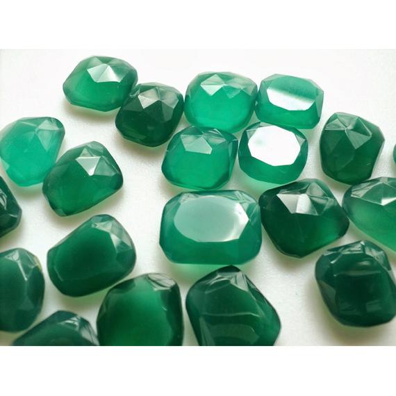 11x12mm To 12x15mm Green Onyx Rose Cut Cabochons, Green Onyx Faceted Cabochons For Jewelry, Onyx Gems (5pcs To 10pcs Options) - Gfjgreen