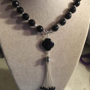 Shop Onyx Necklaces! Black Onyx Necklace – Sterling Silver Jewelry – Gemstone Jewellery – Quatrefoil – Tassel – Beaded | Natural genuine Onyx necklaces. Buy crystal jewelry, handmade handcrafted artisan jewelry for women.  Unique handmade gift ideas. #jewelry #beadednecklaces #beadedjewelry #gift #shopping #handmadejewelry #fashion #style #product #necklaces #affiliate #ad