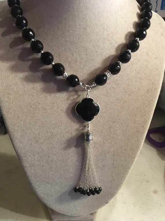 For Sale Black Onyx Necklace Sterling Silver Jewelry Beadage