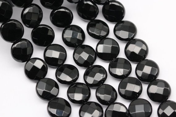 Black Onyx Faceted Coin Discs Beads Size 8mm 10mm 12mm 15.5" Strand