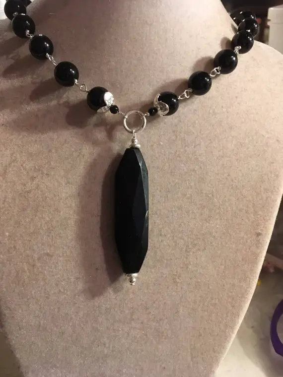 Black Onyx Necklace - Gemstone Jewelry - Sterling Silver Jewellery - Pendant - Wire Wrapped - Luxe - Statement - Gift - Jewelrybycarmal
