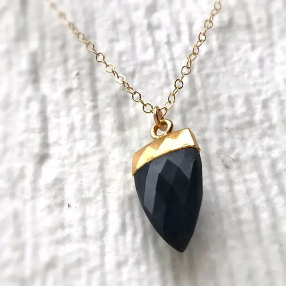 Black Onyx Necklace - Spike Pendant - Gold Chain Jewelry - Gemstone Jewellery - Drop - Everyday - Fashion