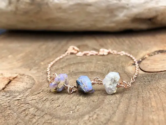 October Birthstone Bracelet - Raw Opal Bracelet - Raw Stone Bracelet - Healing Crystal Bracelet - Gift For Her - Engraved Bracelet