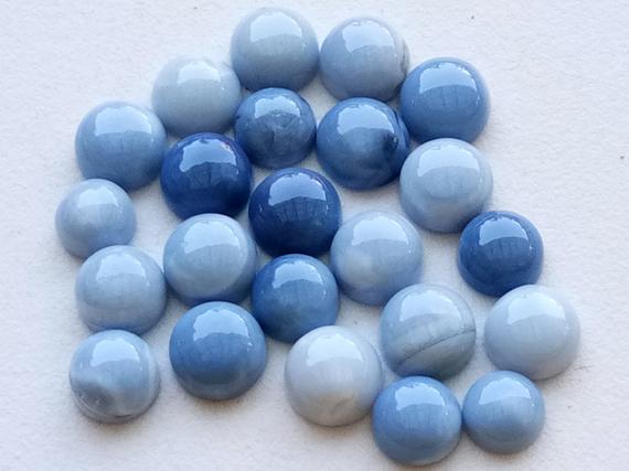 7-9mm Blue Opal Cabochons, Natural Blue Opal Plain Round Flat Back Cabochons, 5pcs Loose Blue Opal Stones, Blue Opal For Jewelry - Pusdg38