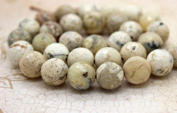 Natural Opal Beads, Africa White Opal Faceted Round Gemstone Beads (4mm 6mm 8mm 10mm 12mm) - Pg170