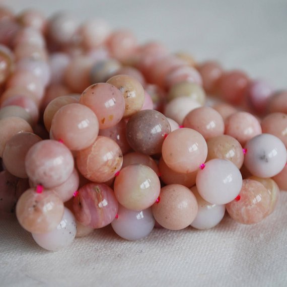 High Quality Grade A Natural Pink Peruvian Opal Semi-precious Gemstone Round Beads - 4mm, 6mm, 8mm, 10mm Sizes - 15" Strand
