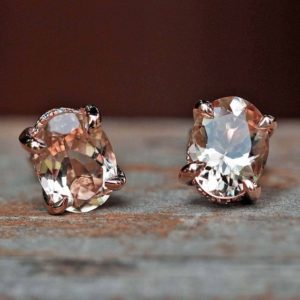 Shop Morganite Earrings! Oval Morganite Earrings with 4 Prong Diamond Halos and Claw Prongs, Lifetime Care Plan Included, Genuine Gems and Diamonds LS5089 | Natural genuine Morganite earrings. Buy crystal jewelry, handmade handcrafted artisan jewelry for women.  Unique handmade gift ideas. #jewelry #beadedearrings #beadedjewelry #gift #shopping #handmadejewelry #fashion #style #product #earrings #affiliate #ad