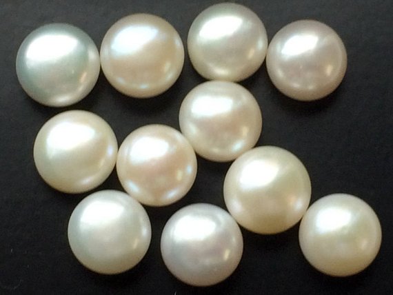 10mm Ivory Pearls, Natural Fresh Water Pearl Cabochons, Natural Pearls, Loose Flat Ivory Pearls For Jewelry (5pcs To 10pcs Option) - Pg0223a