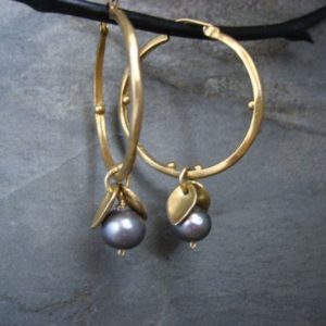 Shop Pearl Jewelry! Leaf hoop earrings, blue freshwater pearl dangle, dotted hoops, gold over sterling silver, round hoops with drops | Natural genuine Pearl jewelry. Buy crystal jewelry, handmade handcrafted artisan jewelry for women.  Unique handmade gift ideas. #jewelry #beadedjewelry #beadedjewelry #gift #shopping #handmadejewelry #fashion #style #product #jewelry #affiliate #ad
