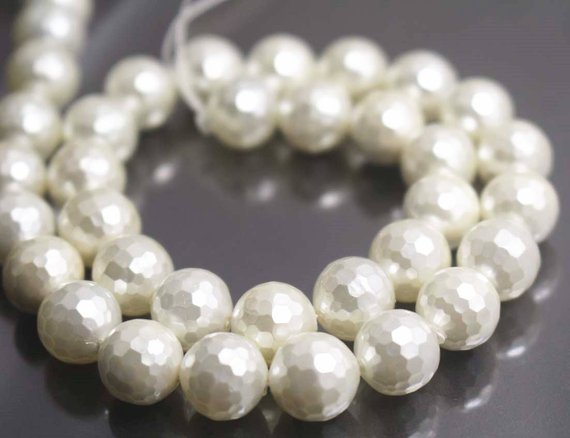 128 Faceted South Sea Shell Pearl Smooth And Round Beads,6mm/8mm/10mm/12mm Faceted Beads Supply,15 Inches One Starand