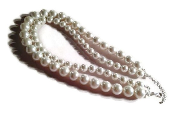 Pearl Necklace - Sterling Silver Jewellery - White Wedding Jewelry - Bride - Chunky - Extender Chain