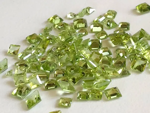 4-6mm Peridot Mix Cut Stones, Peridot Princess And Emerald Cut Stones, 10 Pieces Peridot Pointe Back Stones, Peridot For Jewelry - Ang81