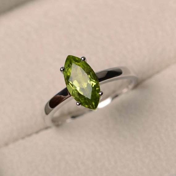 Natural Peridot Ring, Wedding Ring, Green Gemstone, Solitaire Ring, Marquise Cut Gemstone, August Birthstone