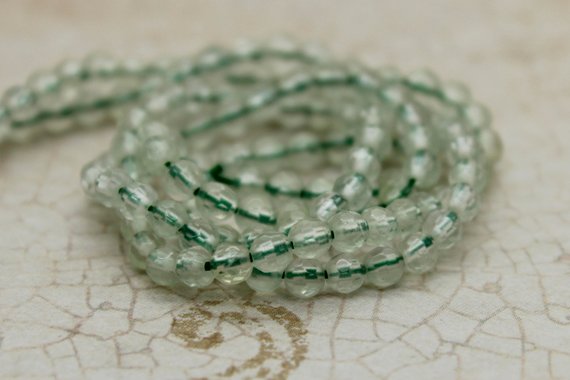 Prehnite Beads, Natural Prehnite Polisehd Faceted Round Transparent Gemstone Beads (size 3mm) - 15.5" Strand - Pg273