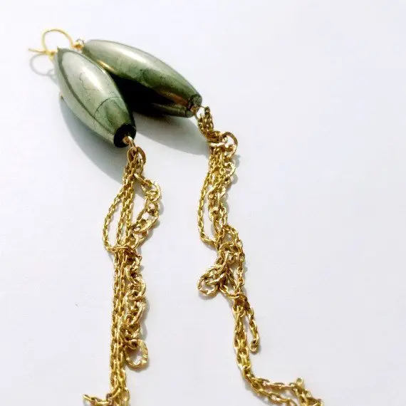 Pyrite Earrings - Long Earrings - Gold Filled - Statement Jewelry