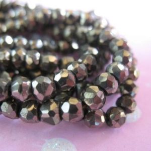 Shop Pyrite Faceted Beads! PYRITE Rondelles, Luxe AAA, 1/2 Strand, 3.0-4 mm, Fools Gold Beads, Faceted, BRONZE, sparkly metallic steampunk  py | Natural genuine faceted Pyrite beads for beading and jewelry making.  #jewelry #beads #beadedjewelry #diyjewelry #jewelrymaking #beadstore #beading #affiliate #ad