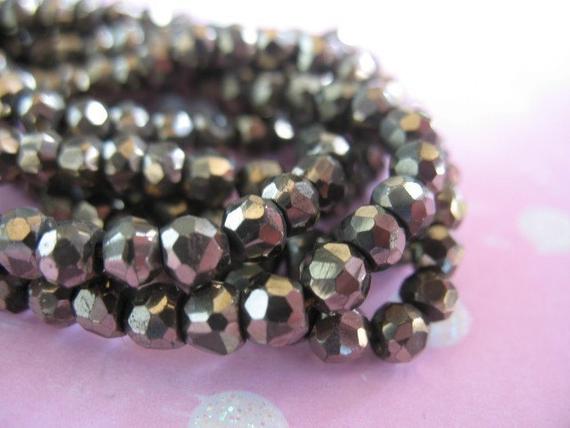 Pyrite Rondelles, Luxe Aaa, 1/2 Strand, 3.0-4 Mm, Fools Gold Beads, Faceted, Bronze, Sparkly Metallic Steampunk  Py