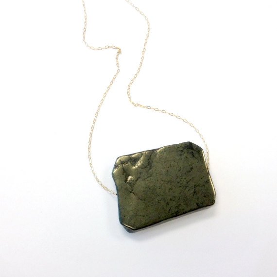 Pyrite Necklace - Yellow Gold Jewelry - Natural Gemstone Jewellery - Chunky - Chain - Pendant - Fashion - Unique