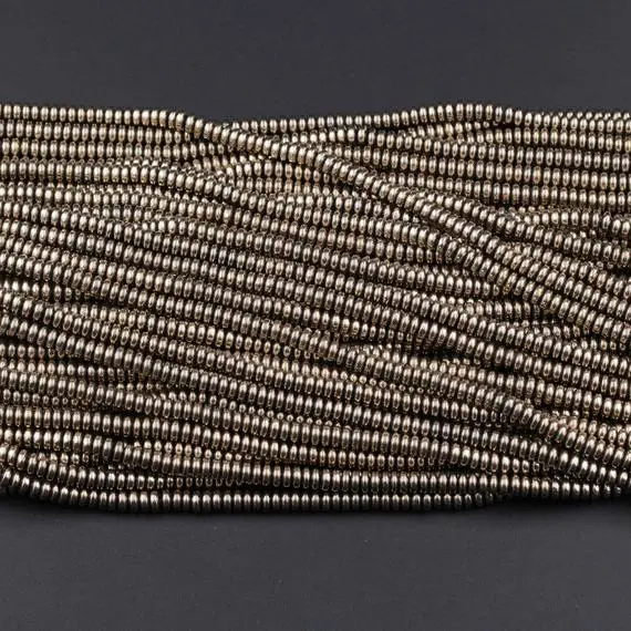 Titanium Pyrite 2mm 3mm 4mm 6mm 8mm Smooth Rondelle Heishi Beads 15.5" Strand
