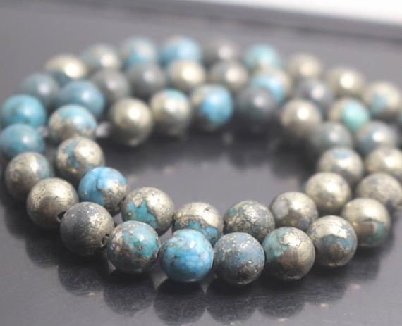 Blue Iron Pyrite Smooth Round Beads,6mm/8mm/10mm/12mm Beads Supply,15 Inches One Starand