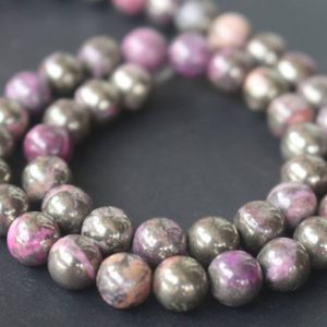 Shop Pyrite Beads! Rose Red Iron Pyrite Smooth Round Beads,6mm/8mm/10mm/12mm Beads Suply,15 inches one starand | Natural genuine beads Pyrite beads for beading and jewelry making.  #jewelry #beads #beadedjewelry #diyjewelry #jewelrymaking #beadstore #beading #affiliate #ad