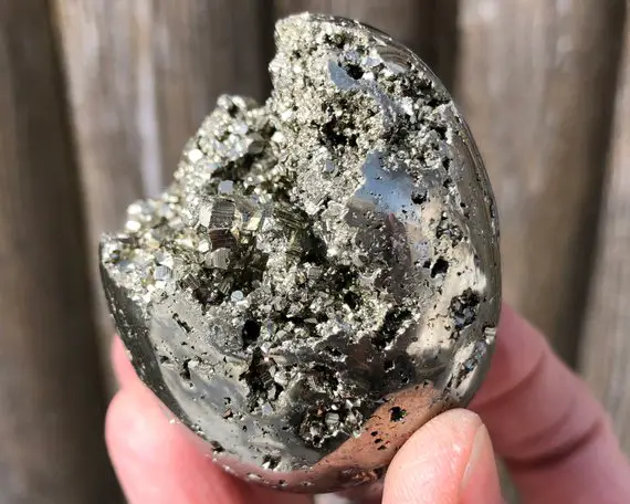 2.1" Pyrite Druzy Egg From Peru, Crystal Egg Carving, Home Decor, Crystal For Abundance Manifestation Protection, Sparkly Dodecahedrons #1