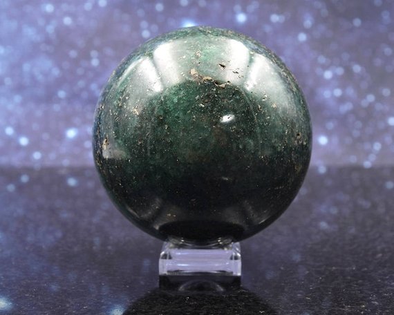 Harmonious Polished Chrome Green Fuchsite Quartz Sphere From Madagascar | Pyrite Inclusions | Crystal Mineral Ball | 44.7mm | 326 Grams