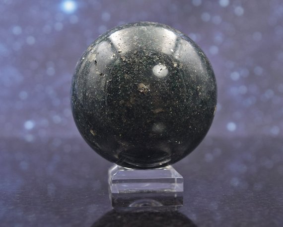 Polished Chrome Green Fuchsite Quartz Sphere From Madagscar | Pyrite Inclusions | Unusual Mineral Ball | 48mm | 155.5 Grams