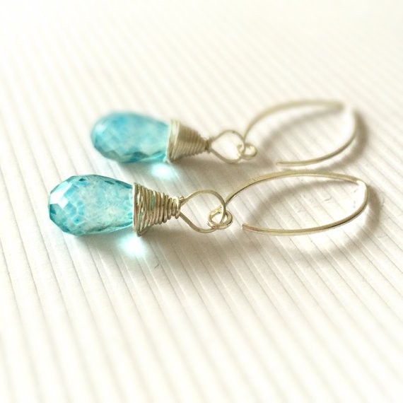 Blue Earrings - Quartz Gemstone Jewelry - Sterling Silver Jewellery - Luxe - Chic