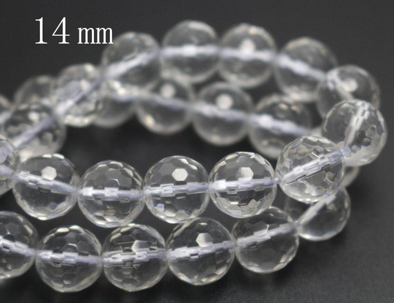 4mm-14mm Natural Crystal Quartz Beads,64 Faceted Crystal Quartz Round Stone Beads,15 Inches One Strand