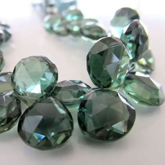 Quartz Beads 11mm Kelly Green Faceted Crystal Quartz Heart Teardrops - 4 Inch Strand